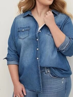 Torrid Sz 0 Classic Denim Button-Up Shirt - Blue